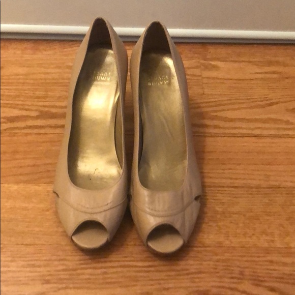 Stuart Weitzman peep toe Nude block heels - Picture 2 of 8